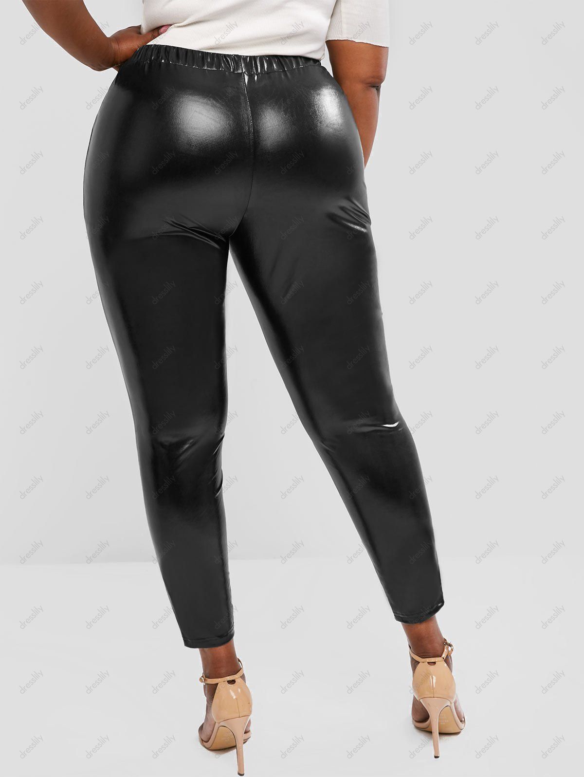 Bbw Leather Pantshigh Waist Faux Leather Leggings For Women - Stretchy Wet  Look Pencil Pants