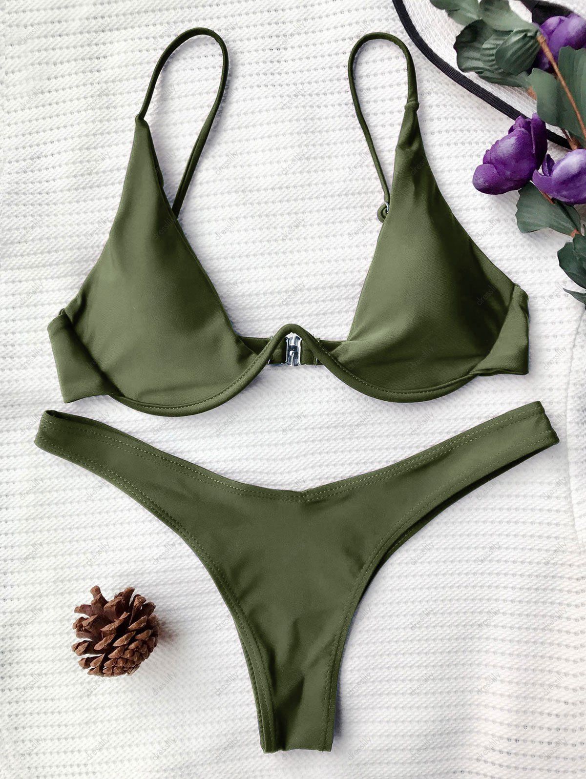 [33% OFF] 2021 Underwired Plunge Bathing Suit In GREEN | DressLily