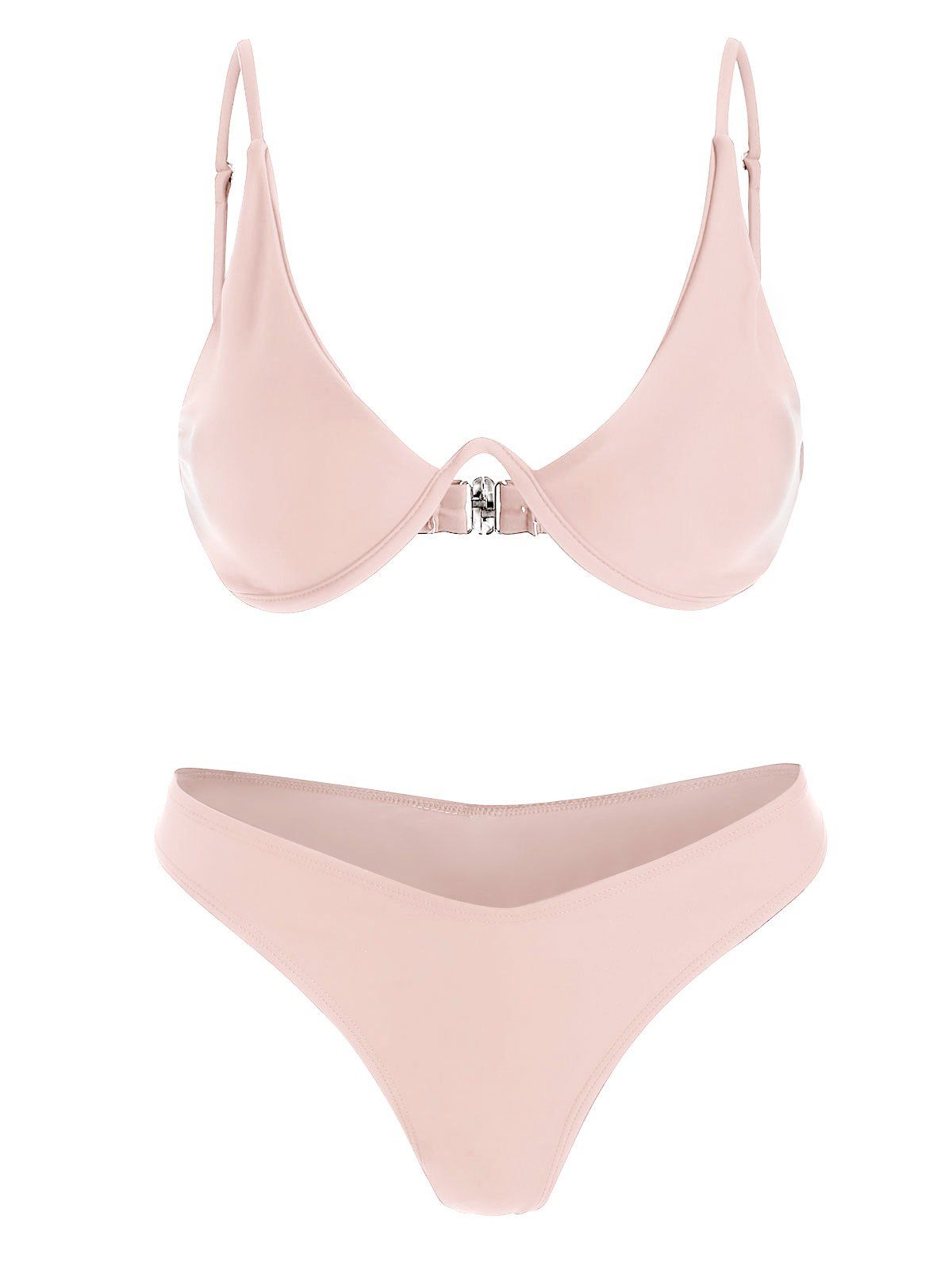 Underwired Plunge Bathing Suit - PINK S
