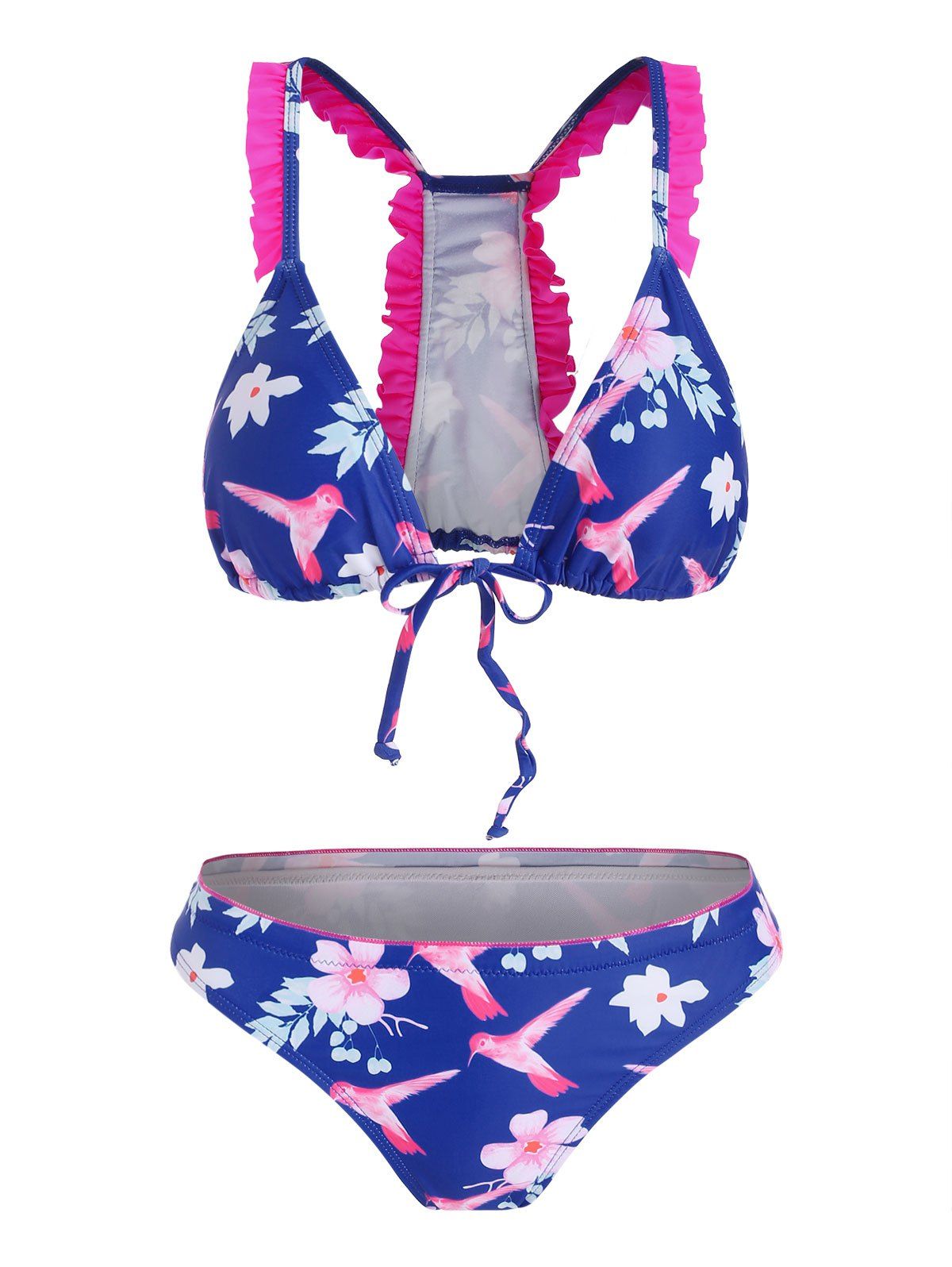 Self-tie Racerback Ruffled Bikini - COLORMIX XL
