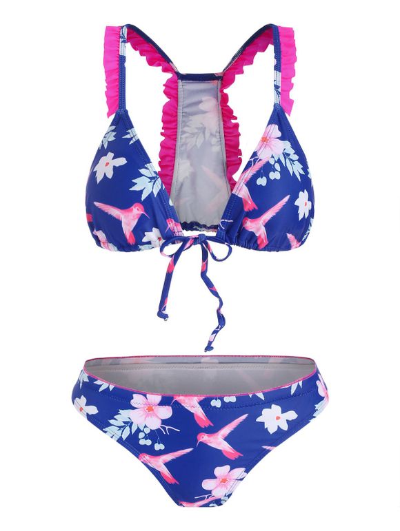 Bikini Volanté Imprimé à Dos Nageur - multicolore L