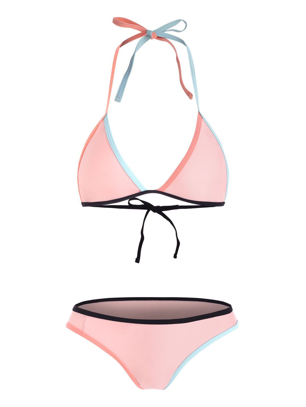 Color Contrast Thong Bikini Set - PINK XL