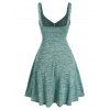 Space Dye Print Mini Dress Mock Button Ruched Bust Casual Dress V Neck Sleeveless A Line Dress - GREEN S