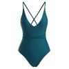 Crisscross High Leg One-piece Swimwear - GREENISH BLUE M