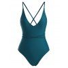 Maillot de Bain Croisé à Jambe Haute Une-Pièce - Bleu Verdâtre S