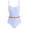 Maillot de Bain Une-Pièce à Imprimé à Bretelles Spaghetti - Bleu clair M