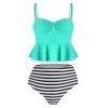Tankini Style Corset Volanté Rayé à Taille Haute - Vert 2XL