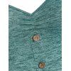 Space Dye Print Mini Dress Mock Button Ruched Bust Casual Dress V Neck Sleeveless A Line Dress - GREEN L