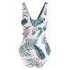 Floral Leaf Surplice-front Tie Tropical One-piece Swimsuit - DEEP GREEN S
