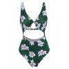 Tummy Control Monokini One-piece Swimsuit Floral Knot Cutout One-piece Swimsuit - DEEP GREEN M