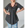 T-shirt Evasé Panneau en Dentelle Fleuri de Grande Taille - Gris Foncé L