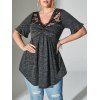 T-shirt Evasé Panneau en Dentelle Fleuri de Grande Taille - Gris Foncé 2X