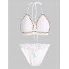 Knit Beading Halter Bikini Set - WHITE L