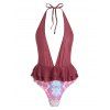 Maillot de Bain Une-Pièce Péplum à Décolleté Plongeant - Rouge vineux M