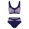 Maillot de Bain Bikini Rayé Coupe Haute Sans Armature - Cadetblue XL
