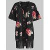 Kimono Floral Texturé à Frange - Noir L