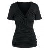 T-shirt Superposé Plissé à Manches Courtes - Noir L