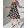 Plus Size Hooded Plaid Lace-up A Line Dress - RED DIRT 1X