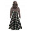 Plus Size Hooded Plaid Lace-up A Line Dress - RED DIRT 1X