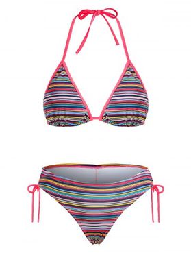 Striped Rainbow Bikini Swimsuit Binding Tie Sexy Swimwear Set