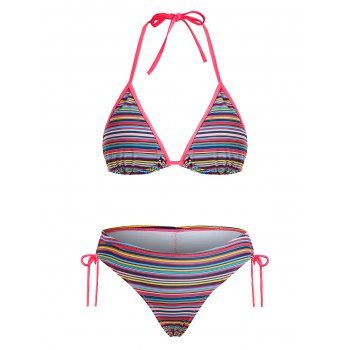 

Striped Rainbow Bikini Swimsuit Binding Tie Sexy Swimwear Set, Colormix