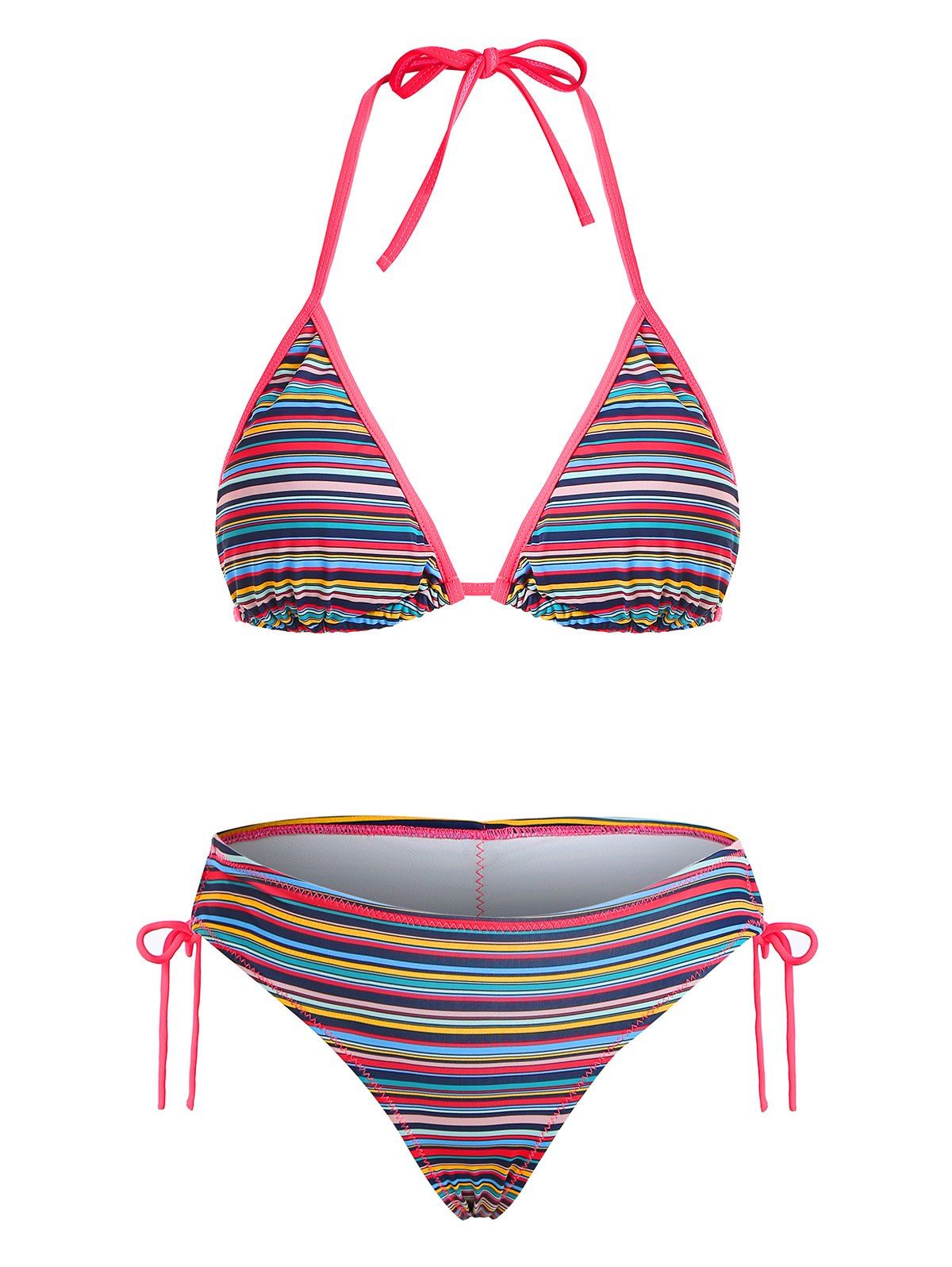 Striped Rainbow Bikini Swimsuit Binding Tie Sexy Swimwear Set - COLORMIX S