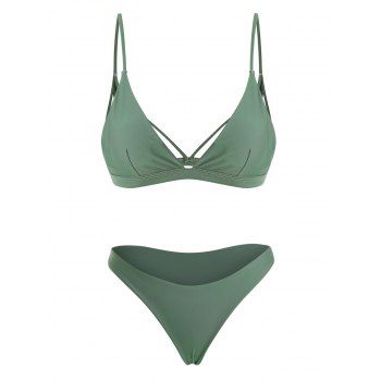

Back Strappy Padded Bathing Suit, Green