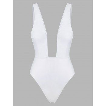 

Plunging Neck High Leg One-piece Swimwear, White
