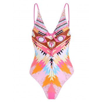 

Lace-up Print High Leg Swimsuit, Colormix