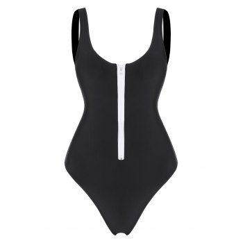 

Zippered High Cut One Piece Swimsuit, Black