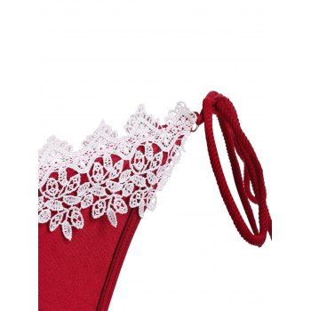 

String Two Tone Halter Bikini Set, Wine red