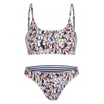 

Penguin Print Flounce Bralette Bikini Set, Colormix