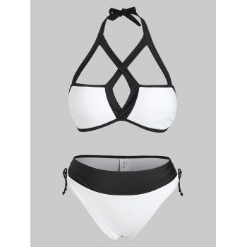 

Halter Cinched Contrast Bikini Swimsuit, White