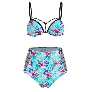 

Floral Print Strappy Padded Bikini Set, Turquoise