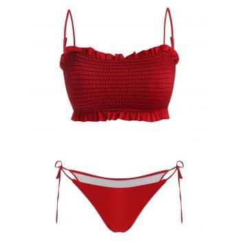 

Low Waisted Smocked Bikini Set, Dark red