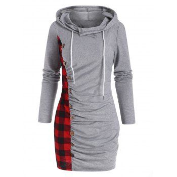 

Plaid Elk Ruched Slinky Hoodie Dress, Gray