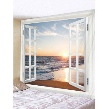 

Window Beach Print Wall Tapestry, Baby blue