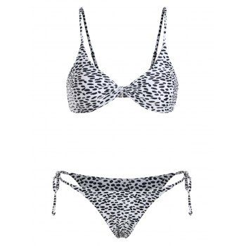 

Twist Front Spotted Bikini Set, White
