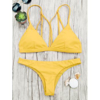 

Back Strappy Padded Bathing Suit, Yellow