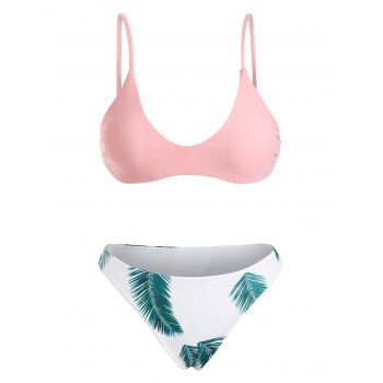 

Padded Bra and Floral Leaf Print Bottoms, Light pink