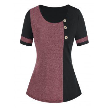 

Buttons Two Tone Asymmetric T Shirt, Multicolor