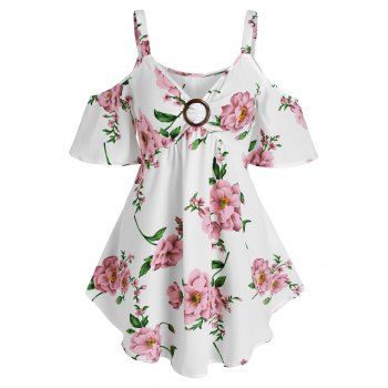 

Cold Shoulder Floral Print Blouse, White