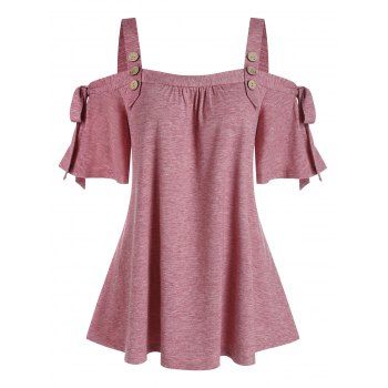 

Tie Sleeve Cold Shoulder Tee, Light pink