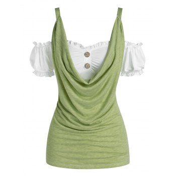 

Puff Sleeve Cold Shoulder Cowl Front Tee, Light green