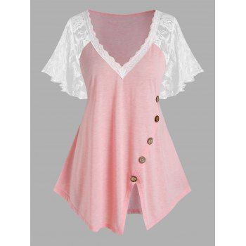 

Plus Size Lace Insert Butterfly Sleeve T Shirt, Light pink