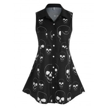 

Plus Size Skulls Pattern Sleeveless Blouse, Black