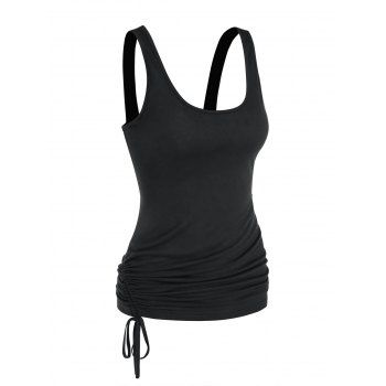 

Side Drawstring Solid Tank Top, Black