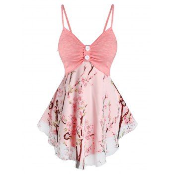 

Floral Print Chiffon Insert Corset Style Skirted Cami Top, Light pink