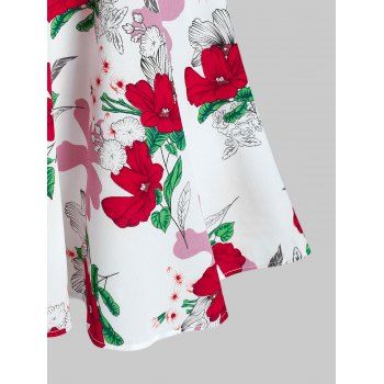 Romantic Flower Print Ruched A Line Tank Dress