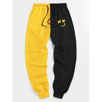 

Cartoon Print Drawstring Two Tone Sweatpants, Bright yellow